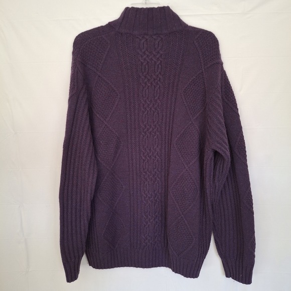 Jos A Banks Lambs Wool Sweater Men Large Purple Winter Dad Sweater 1/4 Zip - Picture 10 of 13
